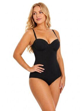 TA3 Lushy Swimsuit XL Hi Cut Reg/Long F/G Cup Black Corset Back Sculpt Waist New